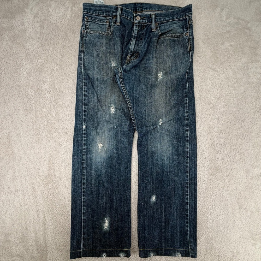 Levi's Mens 514 Slim Straight Jeans 34x32 Blue Preowned‎ Distressed Faded 1877